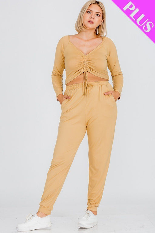 Plus Size Strap Ruched Top And Jogger Pants Set Plus Size Strap Ruched Top And Jogger Pants Set - M&R CORNER M&R CORNER