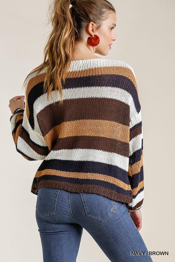 Multicolored Stripe Round Neck Long Sleeve Knit Sweater Multicolored Stripe Round Neck Long Sleeve Knit Sweater - M&R CORNER M&R CORNER