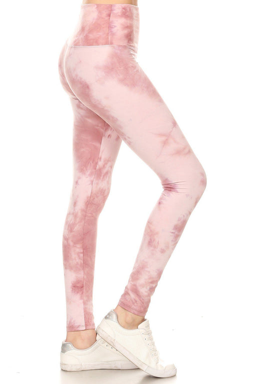 5-inch Long Yoga Style Banded Lined Tie Dye Printed Knit Legging With High Waist. 5-inch Long Yoga Style Banded Lined Tie Dye Printed Knit Legging With High Waist. - M&R CORNER M&R CORNER