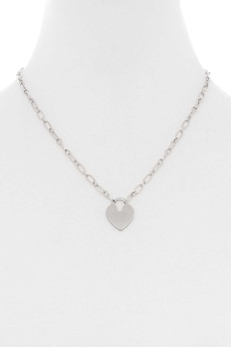 Metal Chain Heart Lock Pendant Necklace