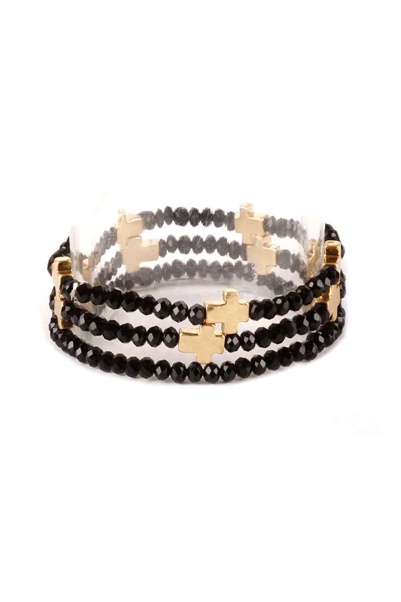 <transcy>Bracelet multi-extensible avec croix en métal et perles de verre</transcy>