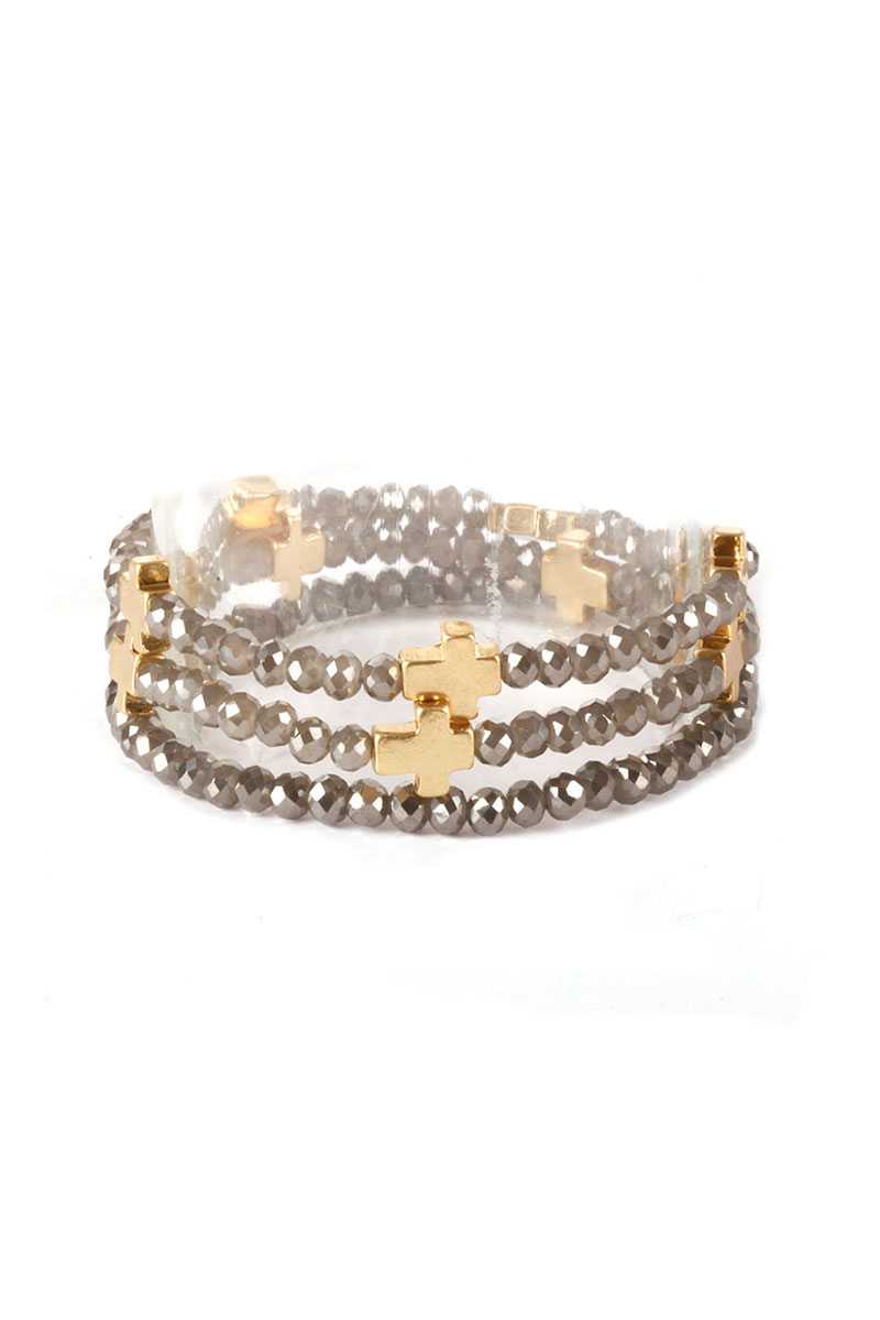 <transcy>Bracelet multi-extensible avec croix en métal et perles de verre</transcy>