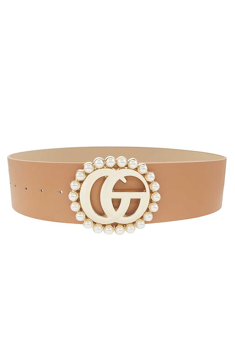 Pearl Trimmed Metal Buckle Wide Waist Belt