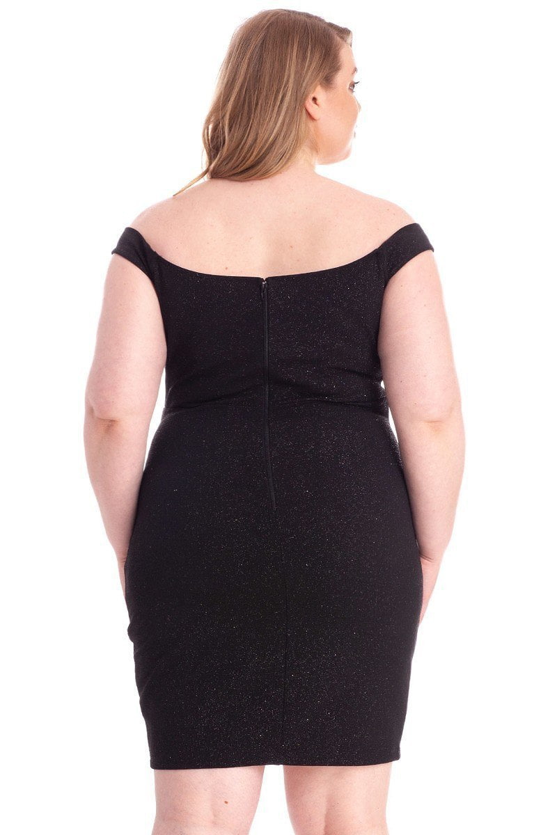 Glittered Off Shoulder Mini Dress Glittered Off Shoulder Mini Dress - M&R CORNER M&R CORNER Black / 1XL