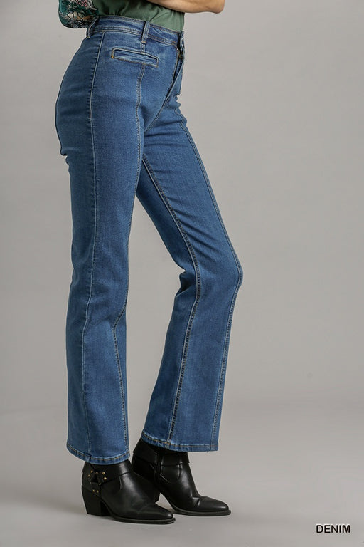 Panel Straight Cut Denim Jeans With Pockets Panel Straight Cut Denim Jeans With Pockets - M&R CORNER M&R CORNER
