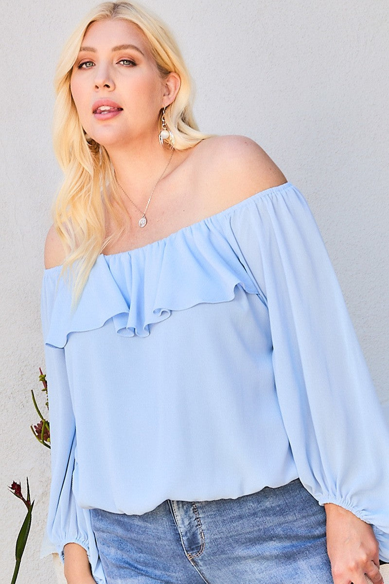 Off Shoulder Ruffle Bubble Sleeve Top Off Shoulder Ruffle Bubble Sleeve Top - M&R CORNER M&R CORNER