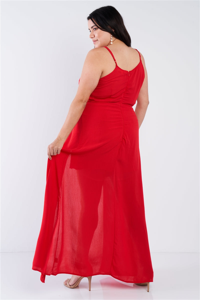 Plus Size Red Maxi Lace Up Romper Dress Plus Size Red Maxi Lace Up Romper Dress - M&R CORNER M&R CORNER