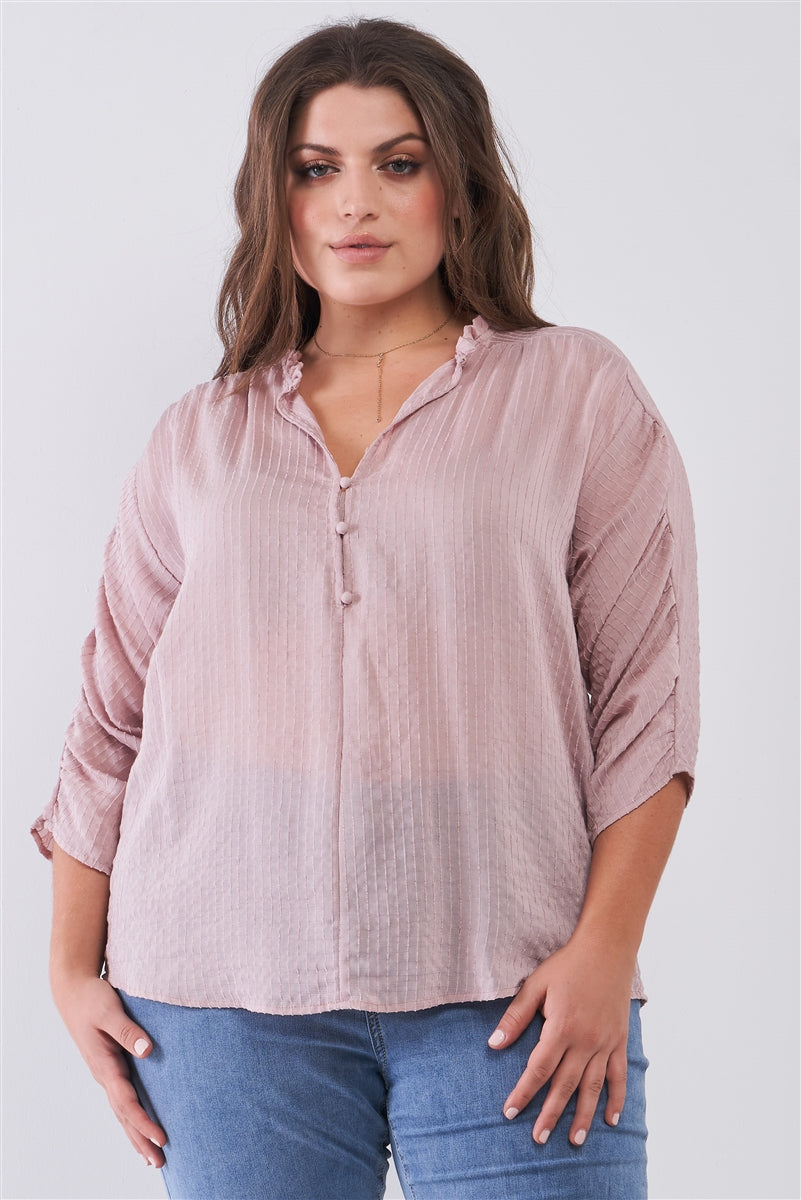 Plus Striped Frill Neck Gathered Sleeve Detail Button-down Relaxed Boho Top Plus Striped Frill Neck Gathered Sleeve Detail Button-down Relaxed Boho Top - M&R CORNER M&R CORNER