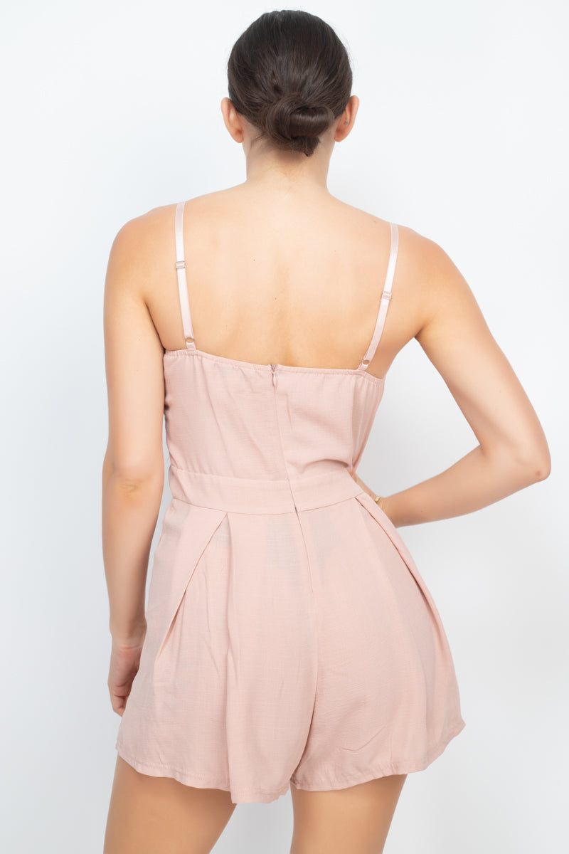 Cinched Zip Sweetheart Pleated Romper Cinched Zip Sweetheart Pleated Romper - M&R CORNER M&R CORNER