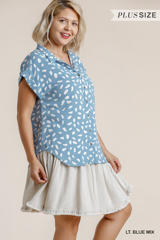 V-neck Dalmatian Print Button Front Top With Pocket Detail V-neck Dalmatian Print Button Front Top With Pocket Detail - M&R CORNER M&R CORNER