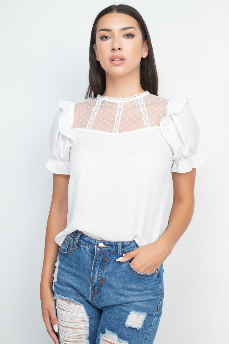 Dot Mesh Ruffled Sleeve Blouse Dot Mesh Ruffled Sleeve Blouse - M&R CORNER M&R CORNER