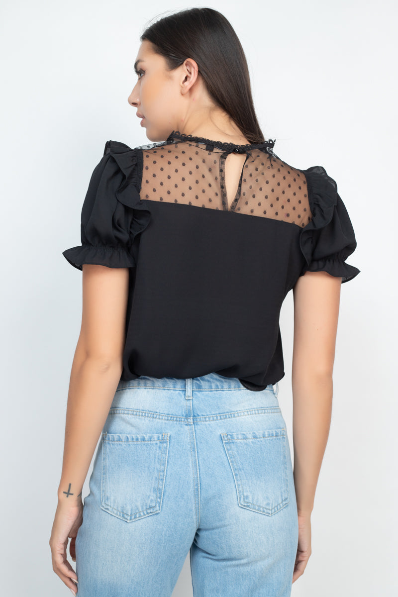 Dot Mesh Ruffled Sleeve Blouse Dot Mesh Ruffled Sleeve Blouse - M&R CORNER M&R CORNER