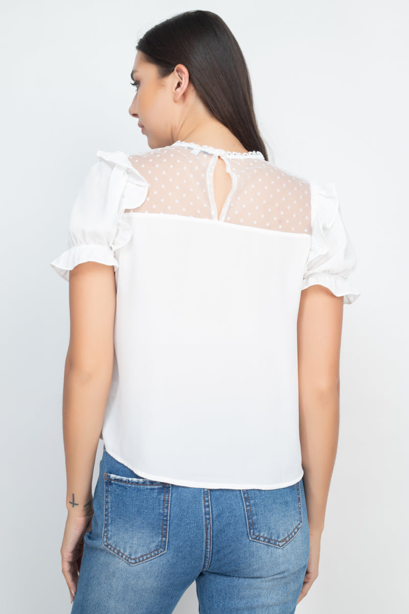 Dot Mesh Ruffled Sleeve Blouse Dot Mesh Ruffled Sleeve Blouse - M&R CORNER M&R CORNER