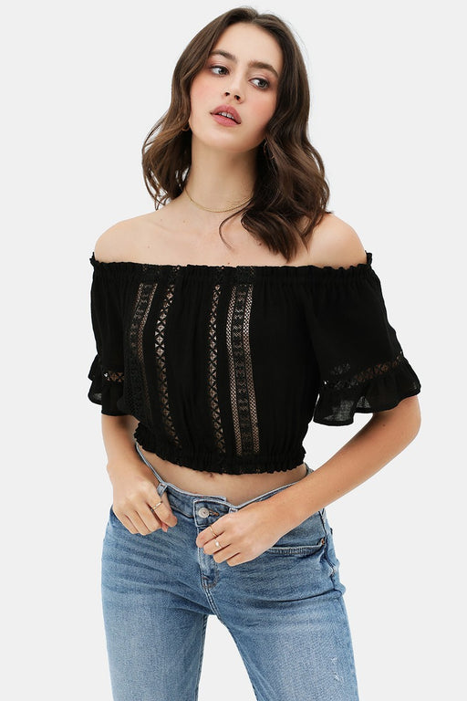 Lace Trim On The Front And Sleeves, Waist Band Cropped Top Lace Trim On The Front And Sleeves, Waist Band Cropped Top - M&R CORNER M&R CORNER