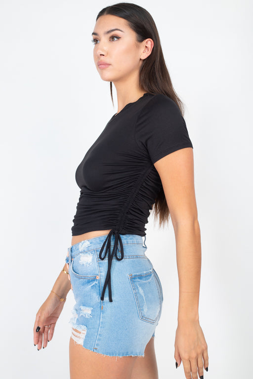 Ruched Sides Drawstring Crop Top Ruched Sides Drawstring Crop Top - M&R CORNER M&R CORNER