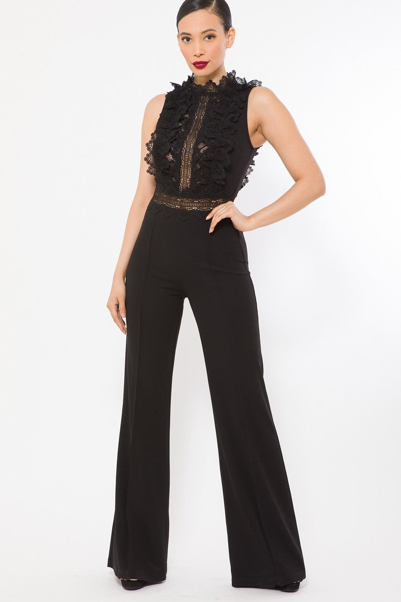 Crochet Lace Combined Bodice Jumpsuit Crochet Lace Combined Bodice Jumpsuit - M&R CORNER M&R CORNER