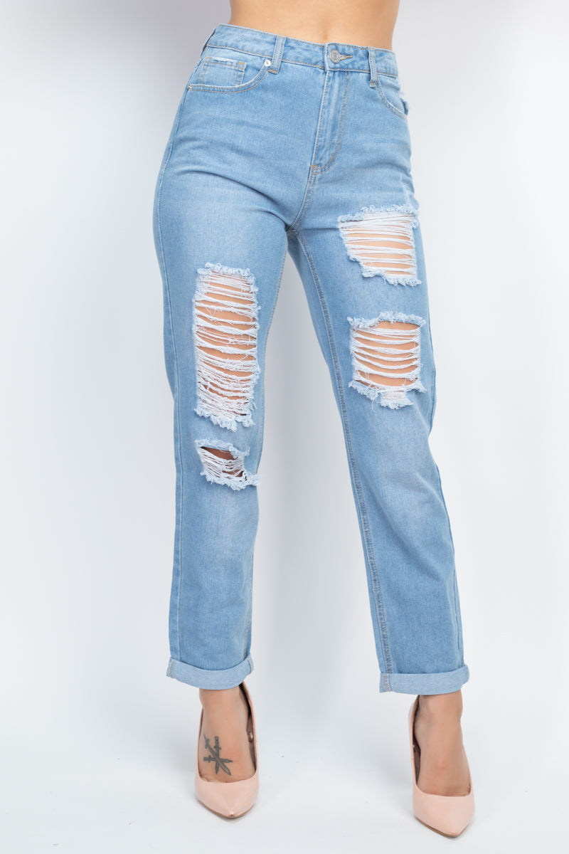 Distressed Boyfriend Jeans Distressed Boyfriend Jeans - M&R CORNER M&R CORNER