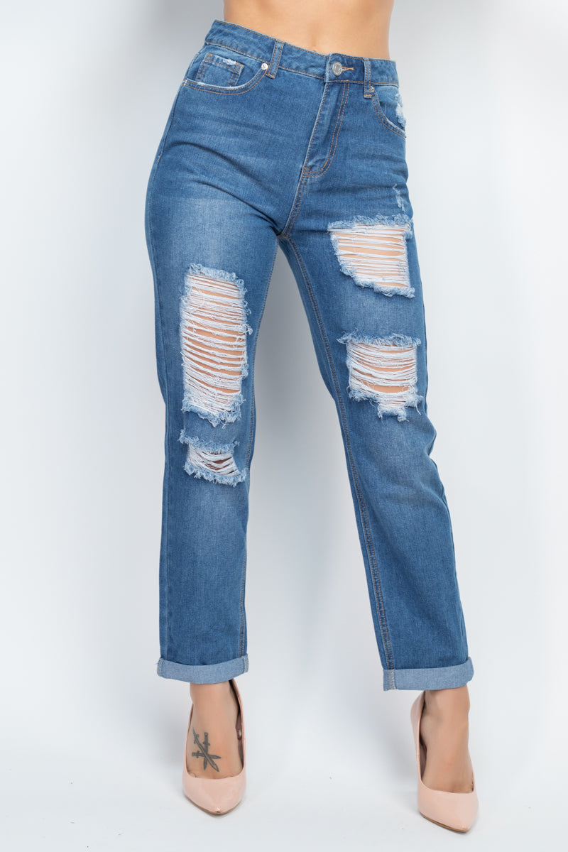 Distressed Boyfriend Jeans Distressed Boyfriend Jeans - M&R CORNER M&R CORNER