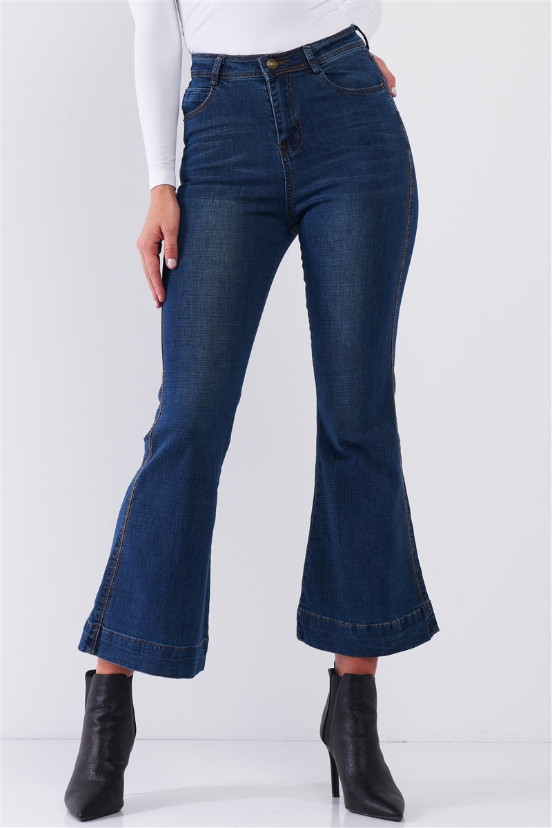 Blue Denim High Waisted Ankle Length Bell Bottom Flare Jeans Blue Denim High Waisted Ankle Length Bell Bottom Flare Jeans - M&R CORNER M&R CORNER