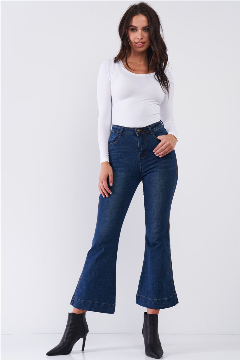 Blue Denim High Waisted Ankle Length Bell Bottom Flare Jeans Blue Denim High Waisted Ankle Length Bell Bottom Flare Jeans - M&R CORNER M&R CORNER