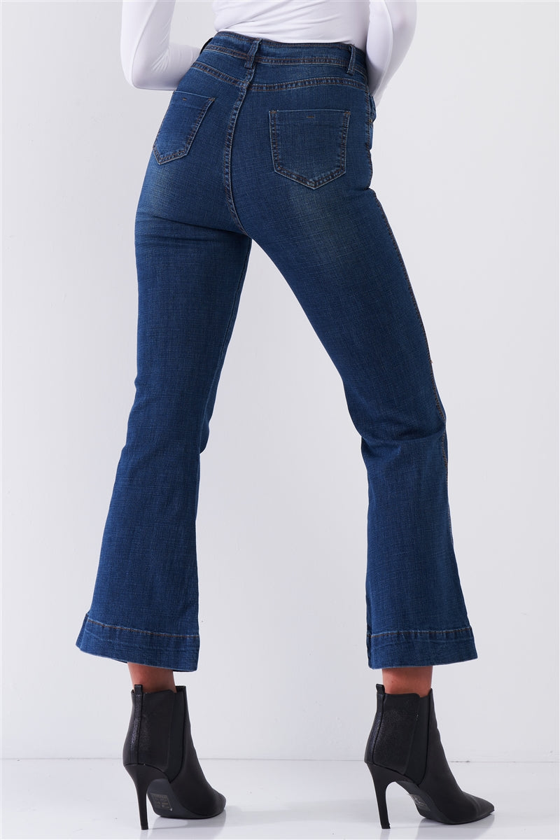 Blue Denim High Waisted Ankle Length Bell Bottom Flare Jeans Blue Denim High Waisted Ankle Length Bell Bottom Flare Jeans - M&R CORNER M&R CORNER