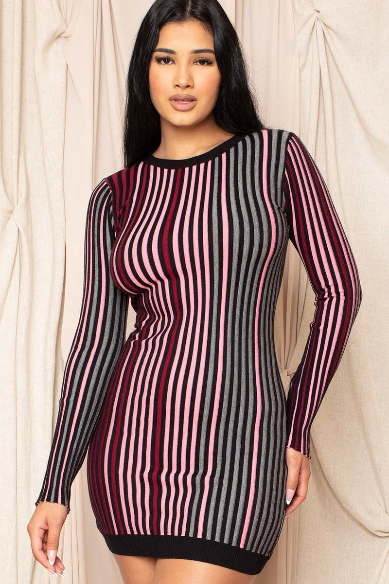 Multi-color Striped Ribbed Dress Multi-color Striped Ribbed Dress - M&R CORNER M&R CORNER