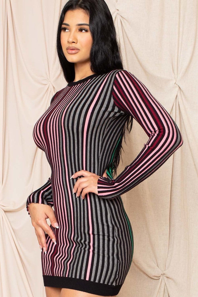 Multi-color Striped Ribbed Dress Multi-color Striped Ribbed Dress - M&R CORNER M&R CORNER