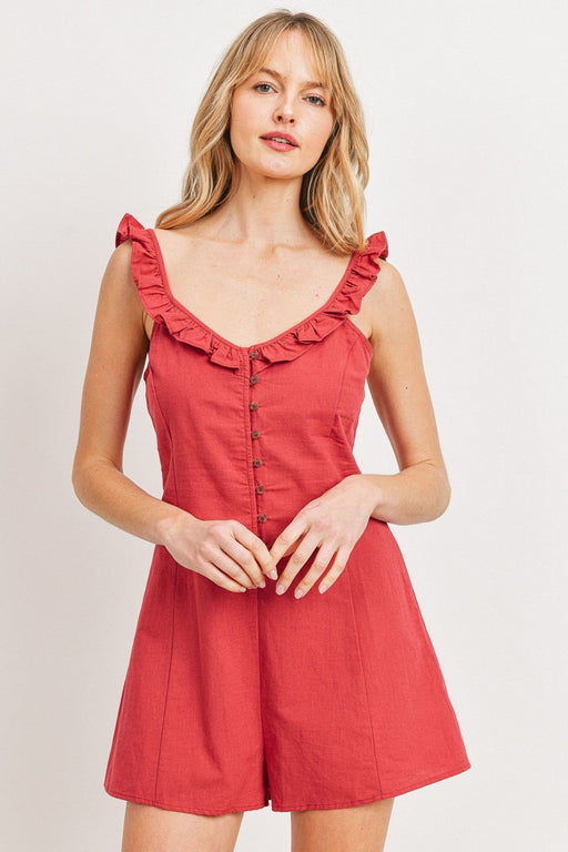 Buttoned Ruffled Strap Rompers Buttoned Ruffled Strap Rompers - M&R CORNER M&R CORNER