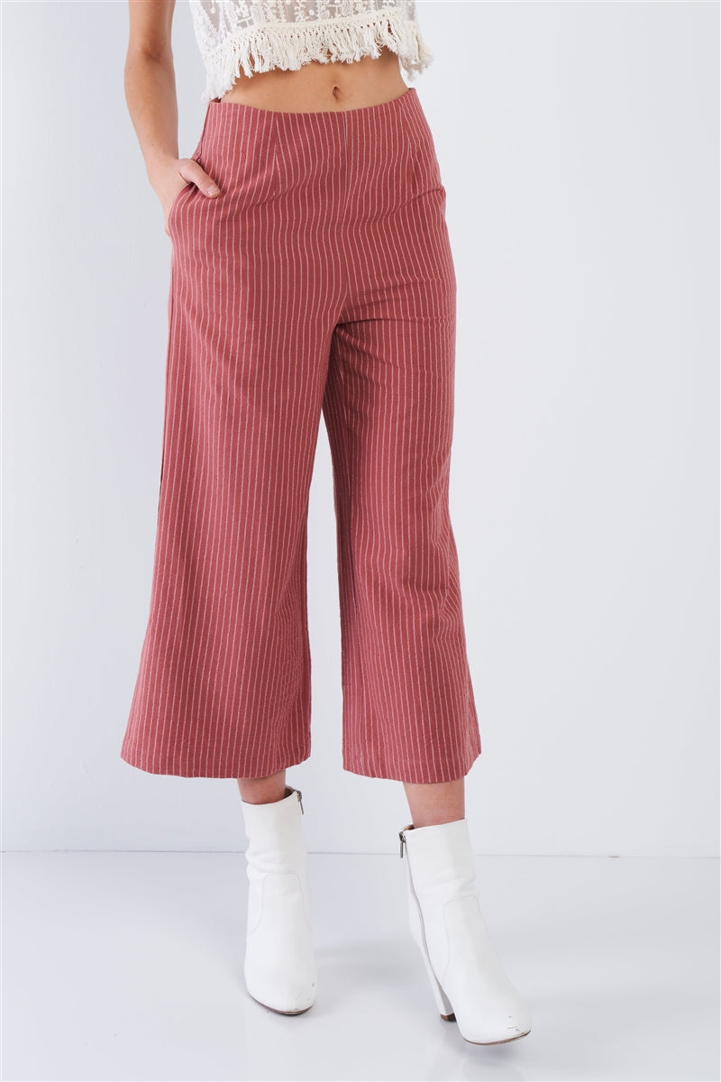 Dusty Rose Pink Cotton Pinstripe Gaucho Pants Dusty Rose Pink Cotton Pinstripe Gaucho Pants - M&R CORNER M&R CORNER