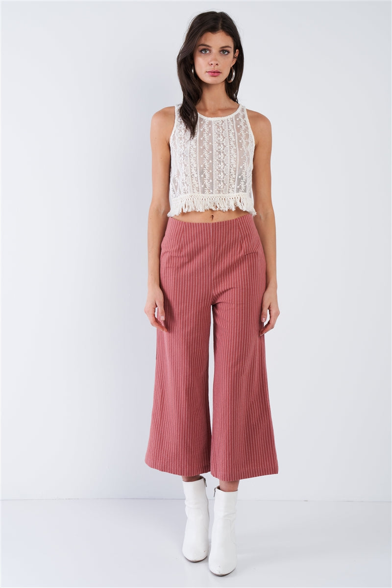 Dusty Rose Pink Cotton Pinstripe Gaucho Pants Dusty Rose Pink Cotton Pinstripe Gaucho Pants - M&R CORNER M&R CORNER