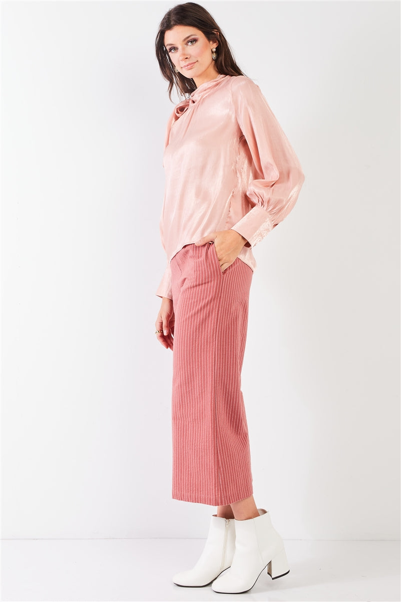 Dusty Rose Pink Cotton Pinstripe Gaucho Pants Dusty Rose Pink Cotton Pinstripe Gaucho Pants - M&R CORNER M&R CORNER