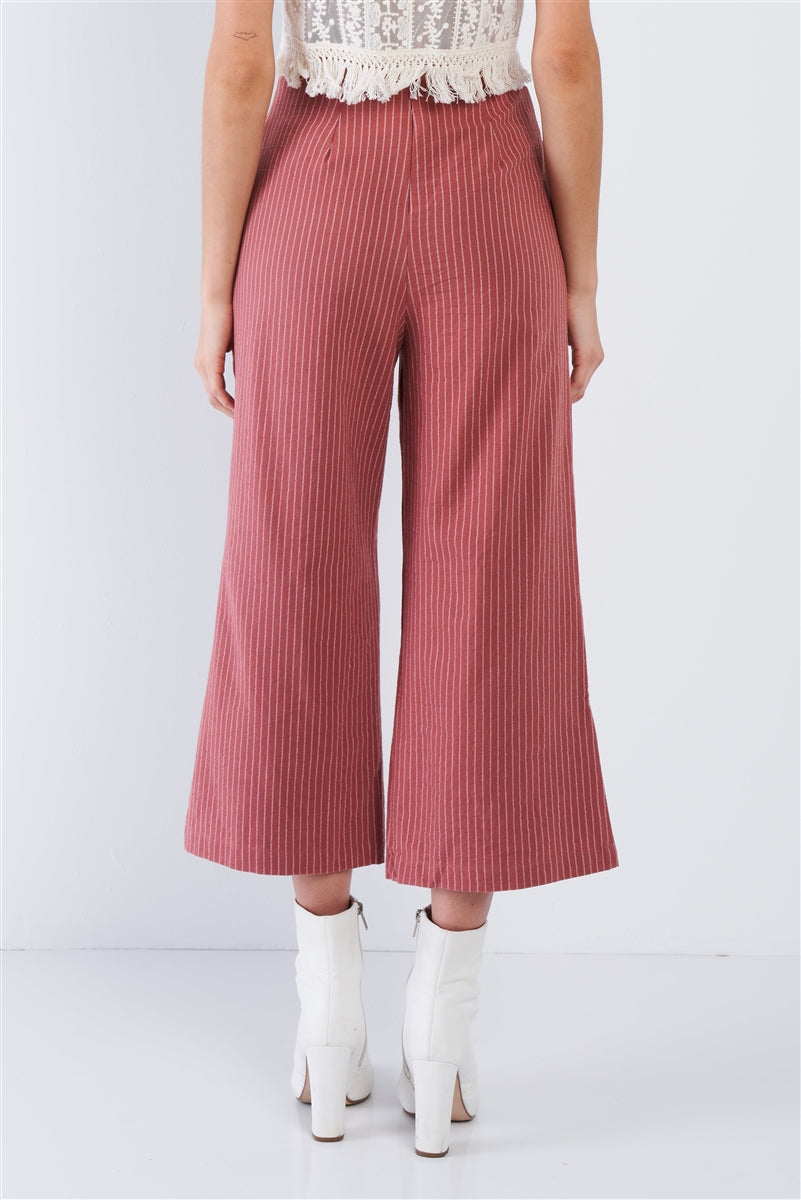 Dusty Rose Pink Cotton Pinstripe Gaucho Pants Dusty Rose Pink Cotton Pinstripe Gaucho Pants - M&R CORNER M&R CORNER