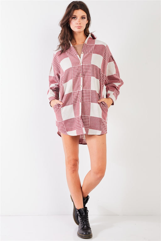 Red & Natural 90s Multi Plaid Oversized Button Down Mini Shirt Dress Red & Natural 90s Multi Plaid Oversized Button Down Mini Shirt Dress - M&R CORNER M&R CORNER
