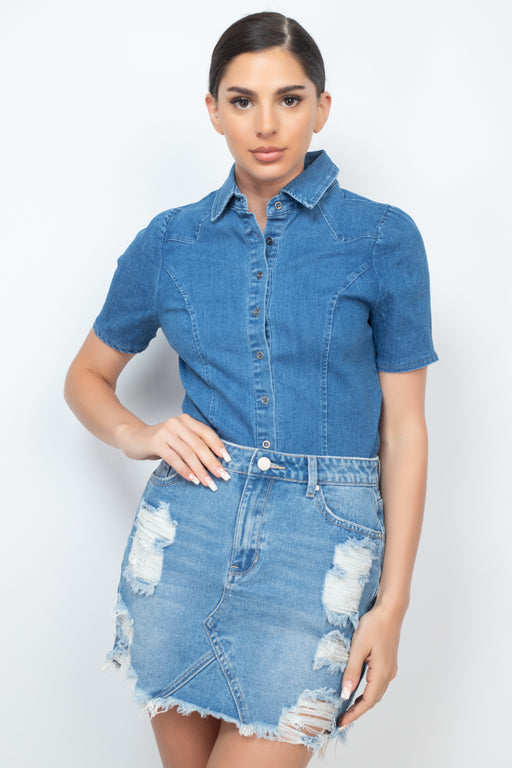 Button-down Collared Denim Top Button-down Collared Denim Top - M&R CORNER M&R CORNER