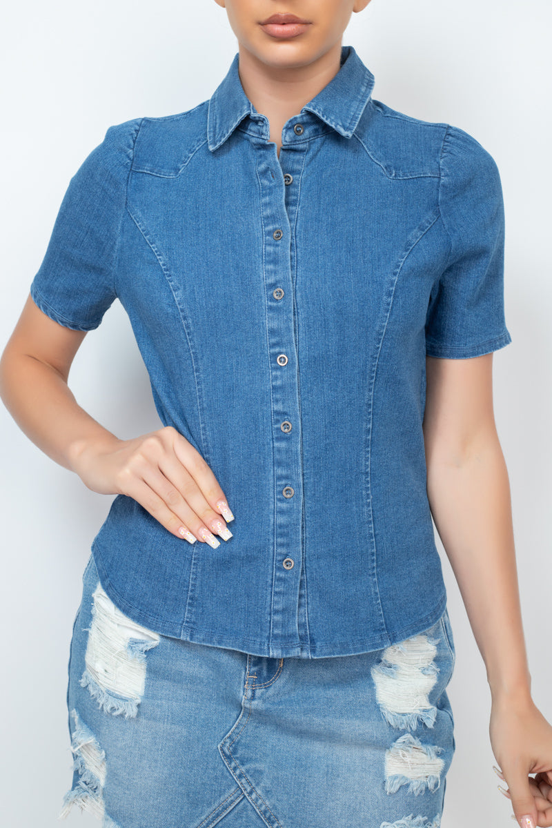 Button-down Collared Denim Top Button-down Collared Denim Top - M&R CORNER M&R CORNER