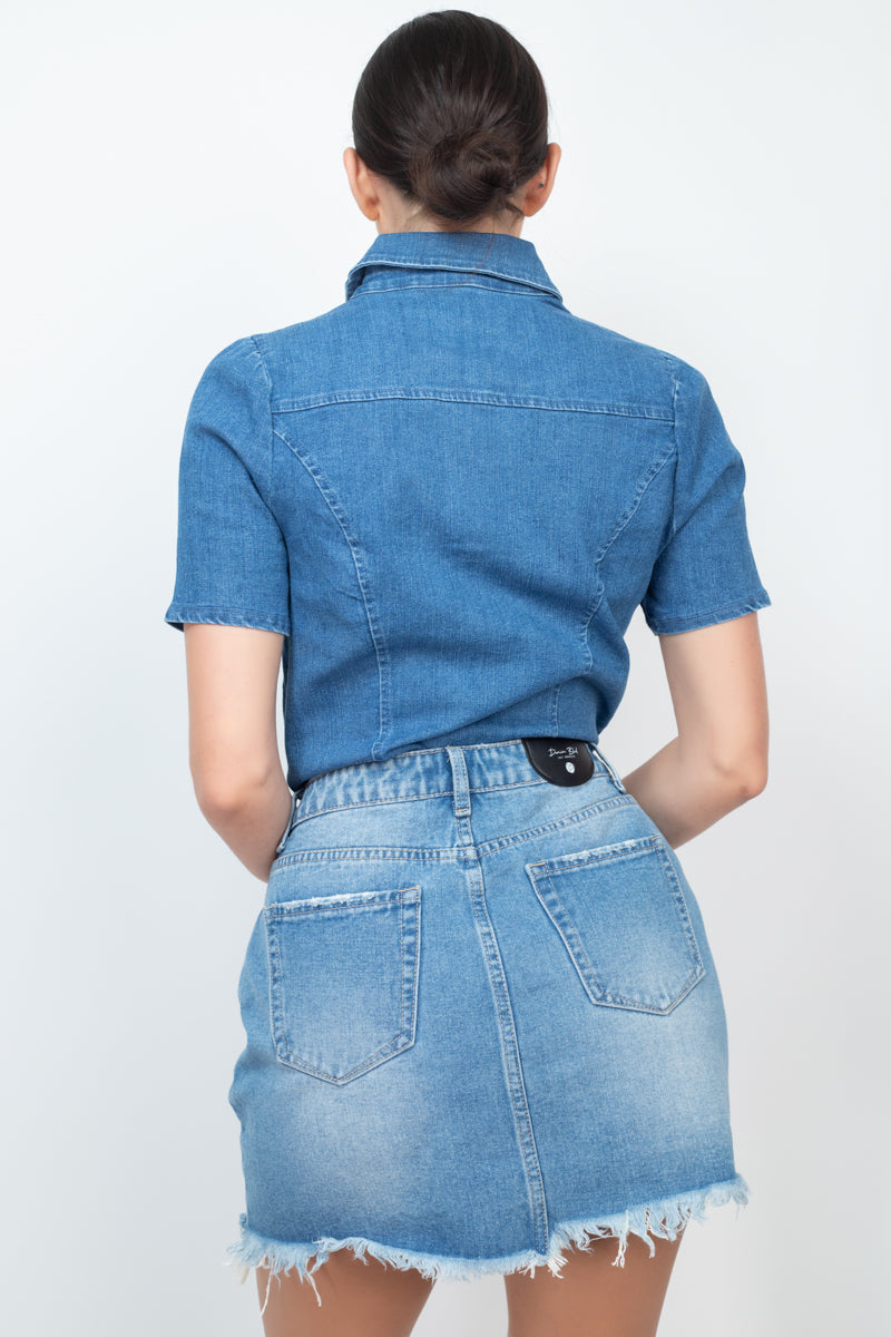 Button-down Collared Denim Top Button-down Collared Denim Top - M&R CORNER M&R CORNER