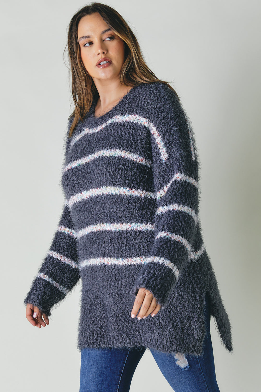 Plus Sweater With Stripe Detail Plus Sweater With Stripe Detail - M&R CORNER M&R CORNER