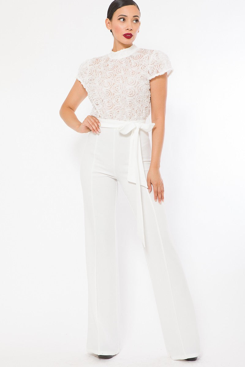 Flower Lace Top Detailed Fashion Jumpsuit Flower Lace Top Detailed Fashion Jumpsuit - M&R CORNER M&R CORNER