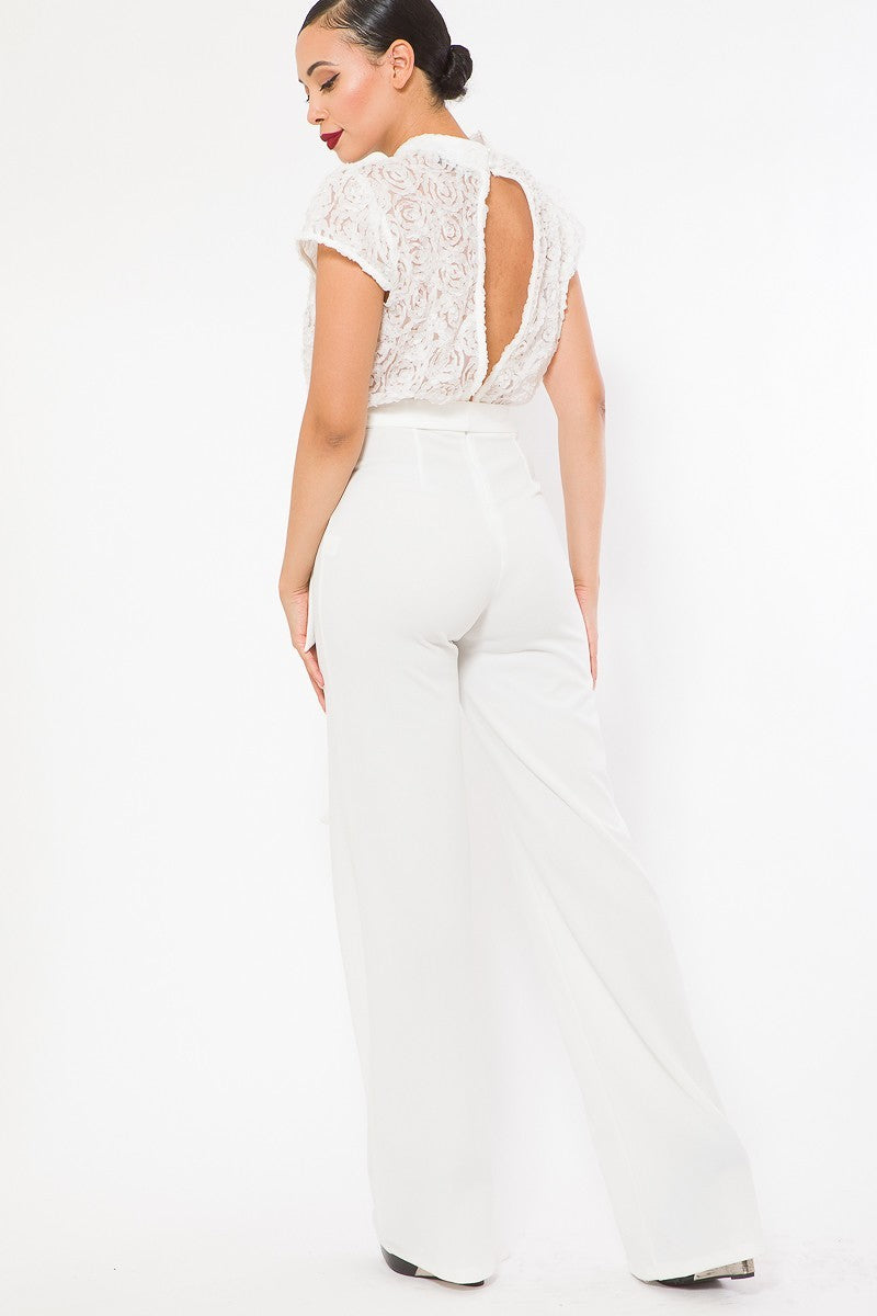 Flower Lace Top Detailed Fashion Jumpsuit Flower Lace Top Detailed Fashion Jumpsuit - M&R CORNER M&R CORNER