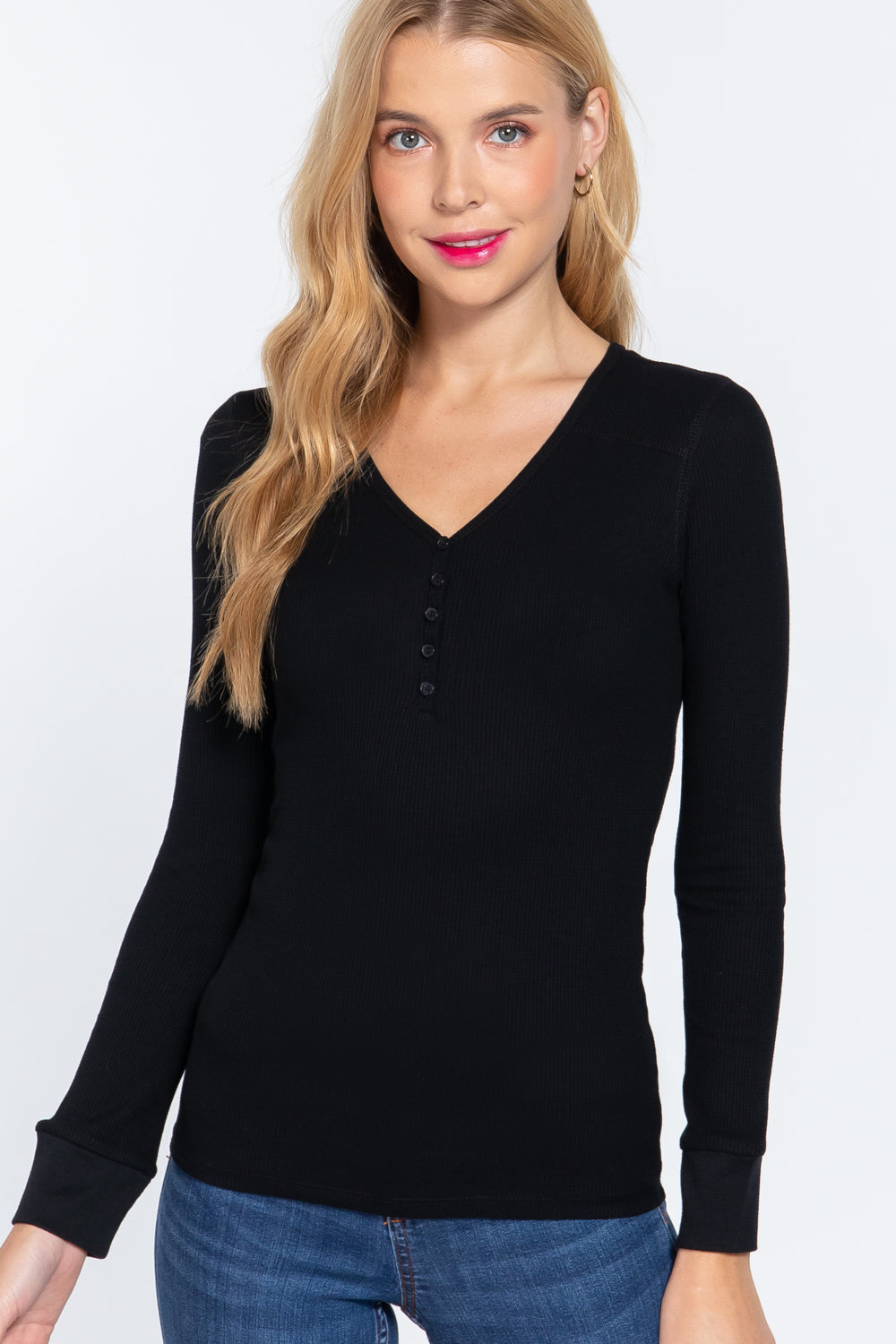 Long Slv V-neck Placket Thermal Top Long Slv V-neck Placket Thermal Top - M&R CORNER M&R CORNER