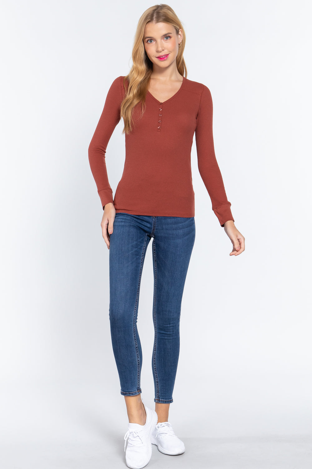 Long Slv V-neck Placket Thermal Top Long Slv V-neck Placket Thermal Top - M&R CORNER M&R CORNER