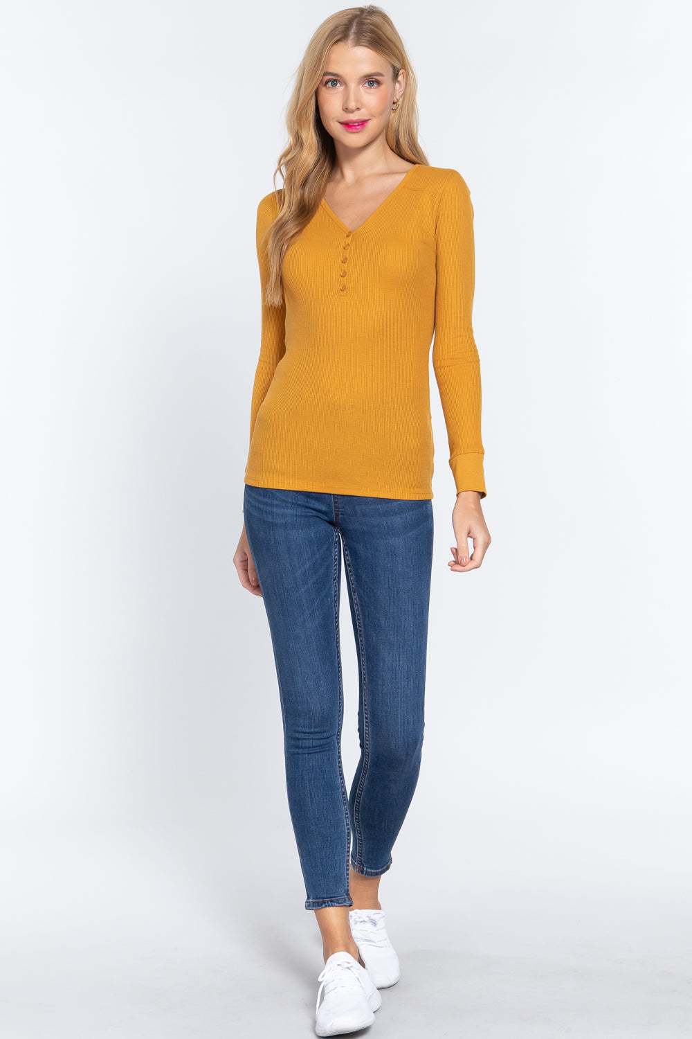 Long Slv V-neck Placket Thermal Top Long Slv V-neck Placket Thermal Top - M&R CORNER M&R CORNER