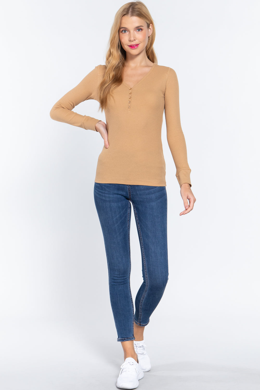 Long Slv V-neck Placket Thermal Top Long Slv V-neck Placket Thermal Top - M&R CORNER M&R CORNER