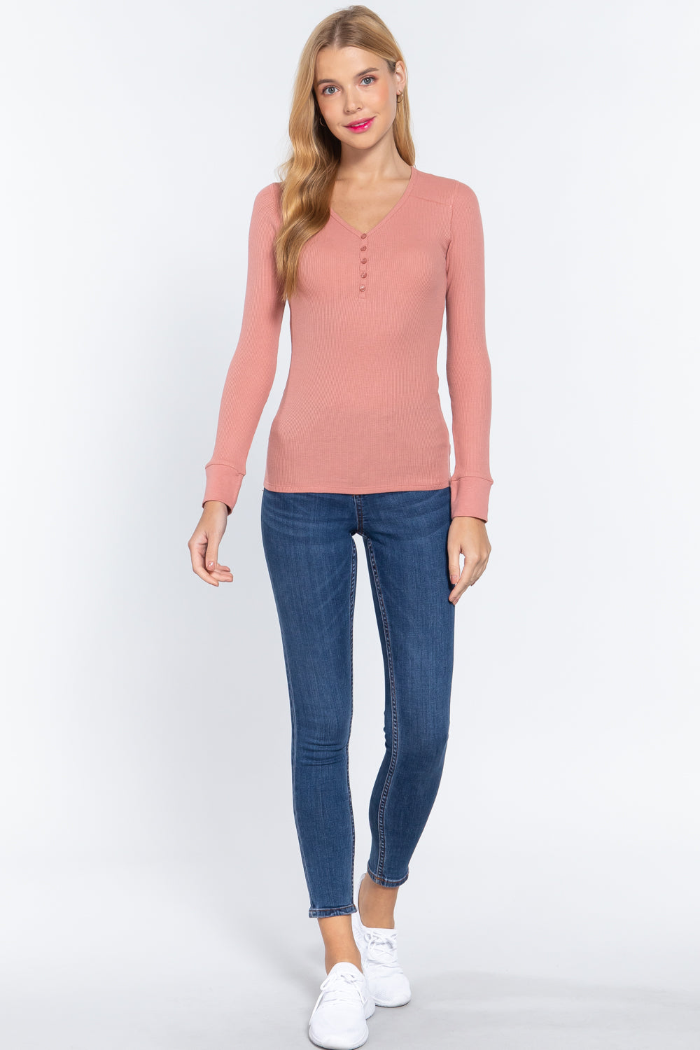 Long Slv V-neck Placket Thermal Top Long Slv V-neck Placket Thermal Top - M&R CORNER M&R CORNER