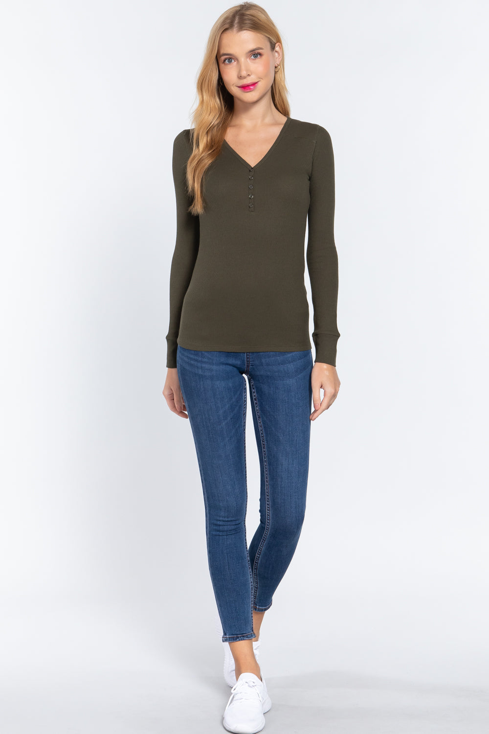 Long Slv V-neck Placket Thermal Top Long Slv V-neck Placket Thermal Top - M&R CORNER M&R CORNER