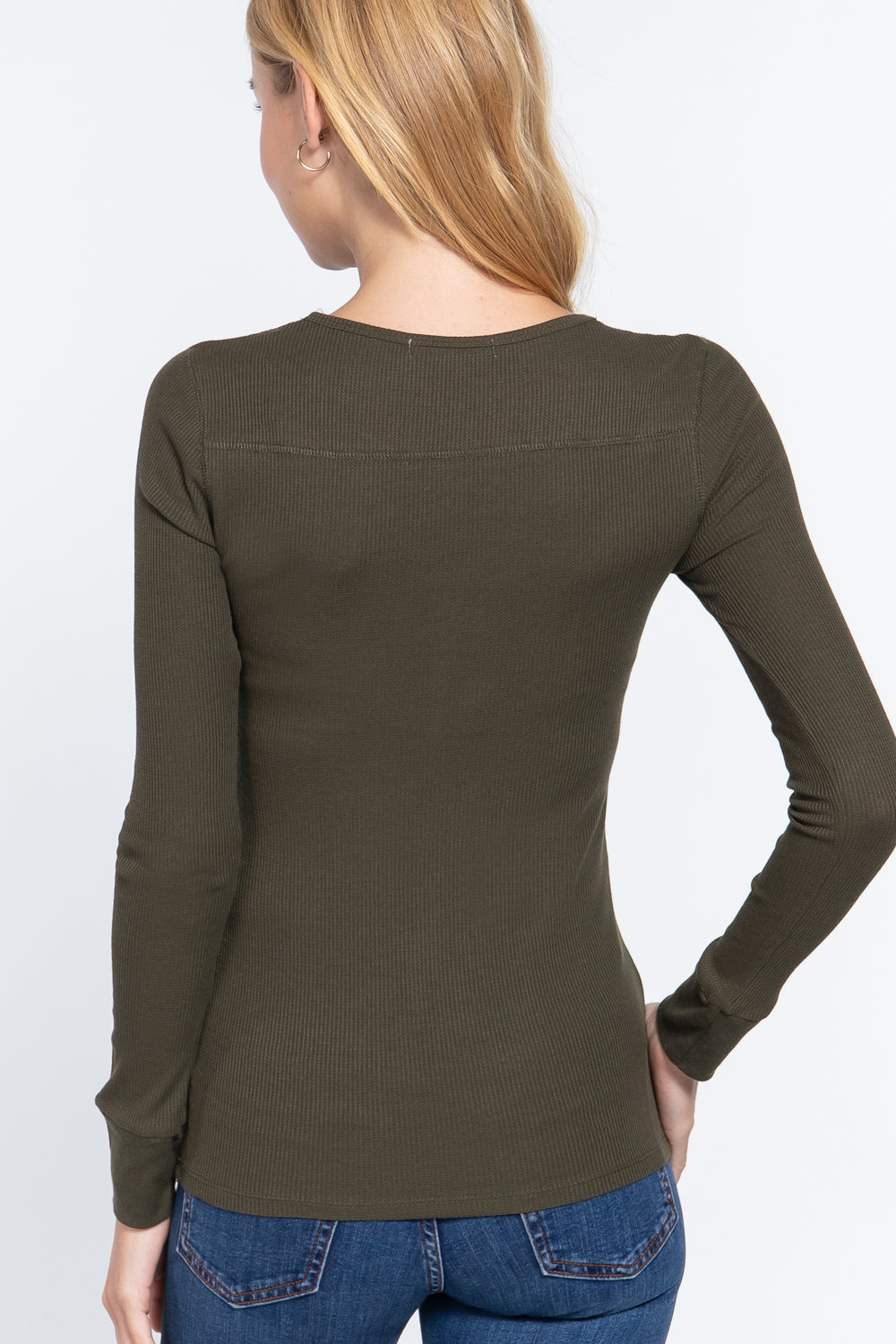 Long Slv V-neck Placket Thermal Top Long Slv V-neck Placket Thermal Top - M&R CORNER M&R CORNER