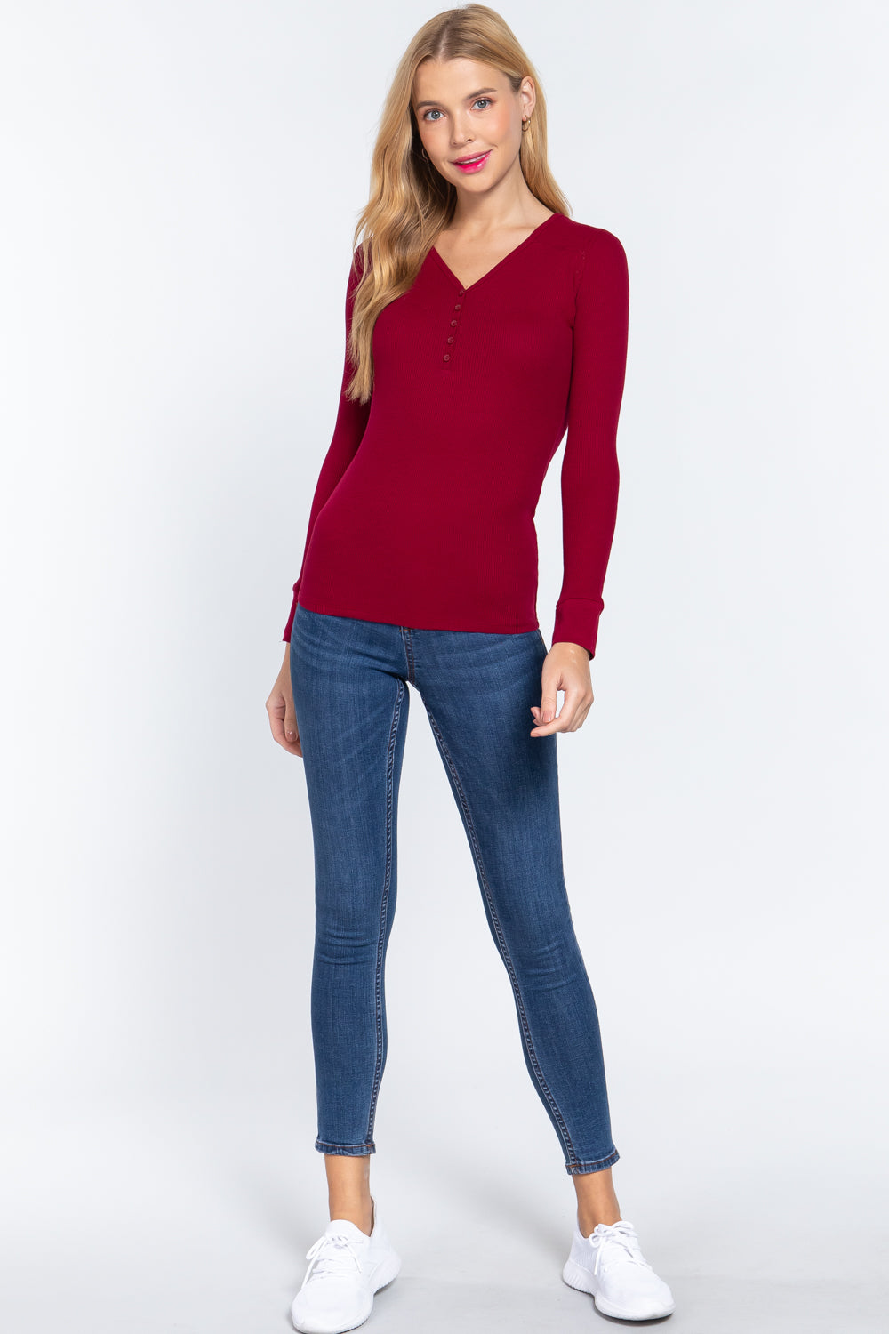 Long Slv V-neck Placket Thermal Top Long Slv V-neck Placket Thermal Top - M&R CORNER M&R CORNER