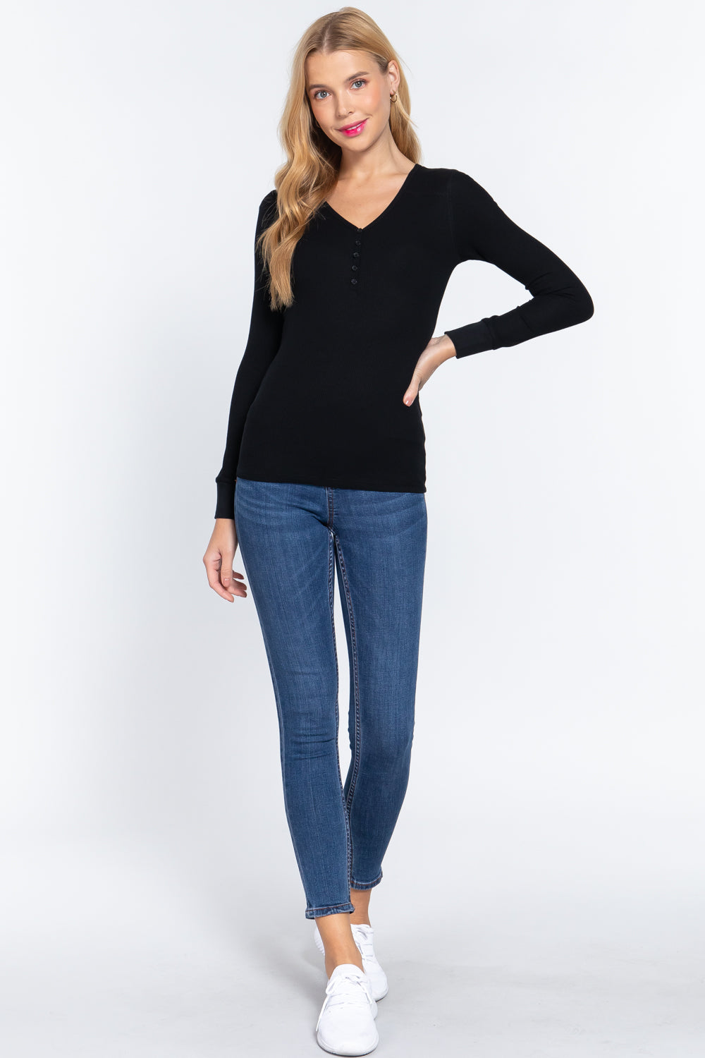 Long Slv V-neck Placket Thermal Top Long Slv V-neck Placket Thermal Top - M&R CORNER M&R CORNER