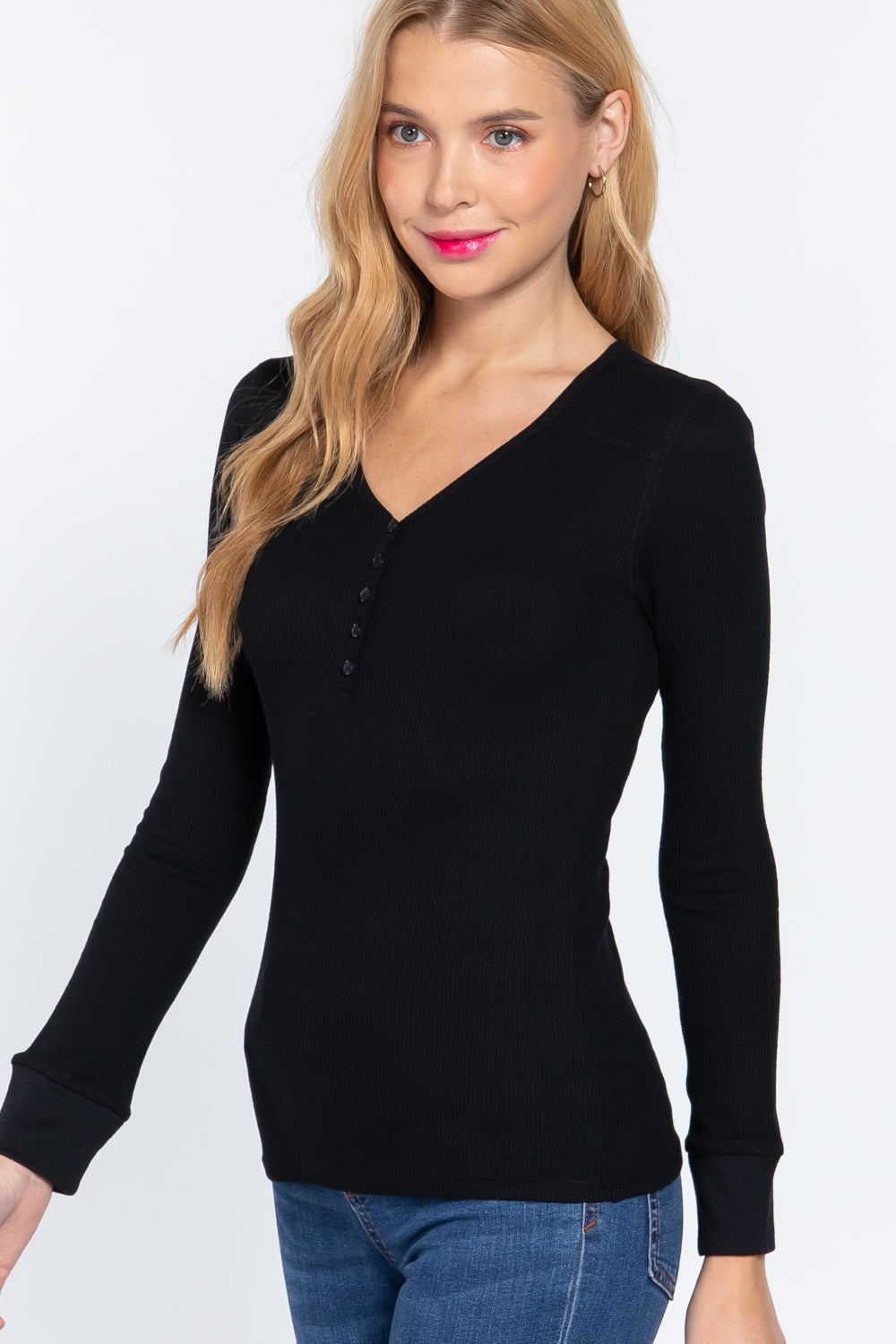 Long Slv V-neck Placket Thermal Top Long Slv V-neck Placket Thermal Top - M&R CORNER M&R CORNER