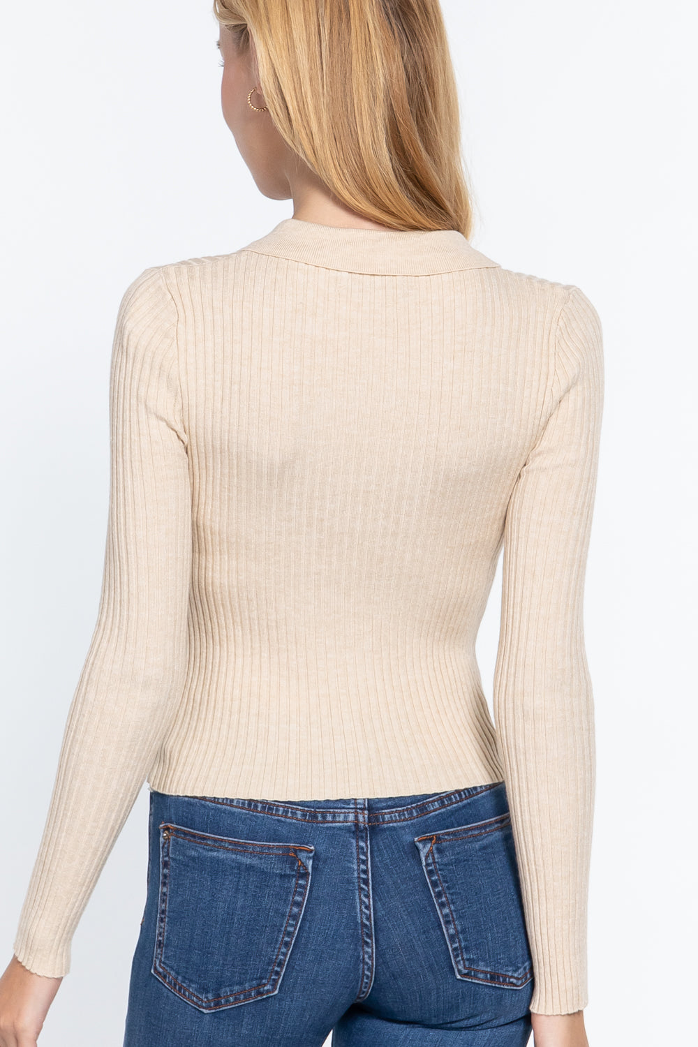 Notched Collar Zippered Sweater Notched Collar Zippered Sweater - M&R CORNER M&R CORNER